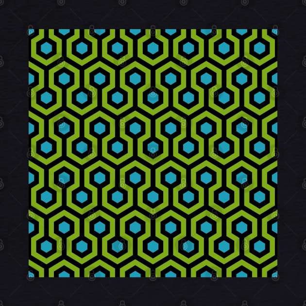 Geometric Pattern: Looped Hexagons: Green/Blue by Red Wolf